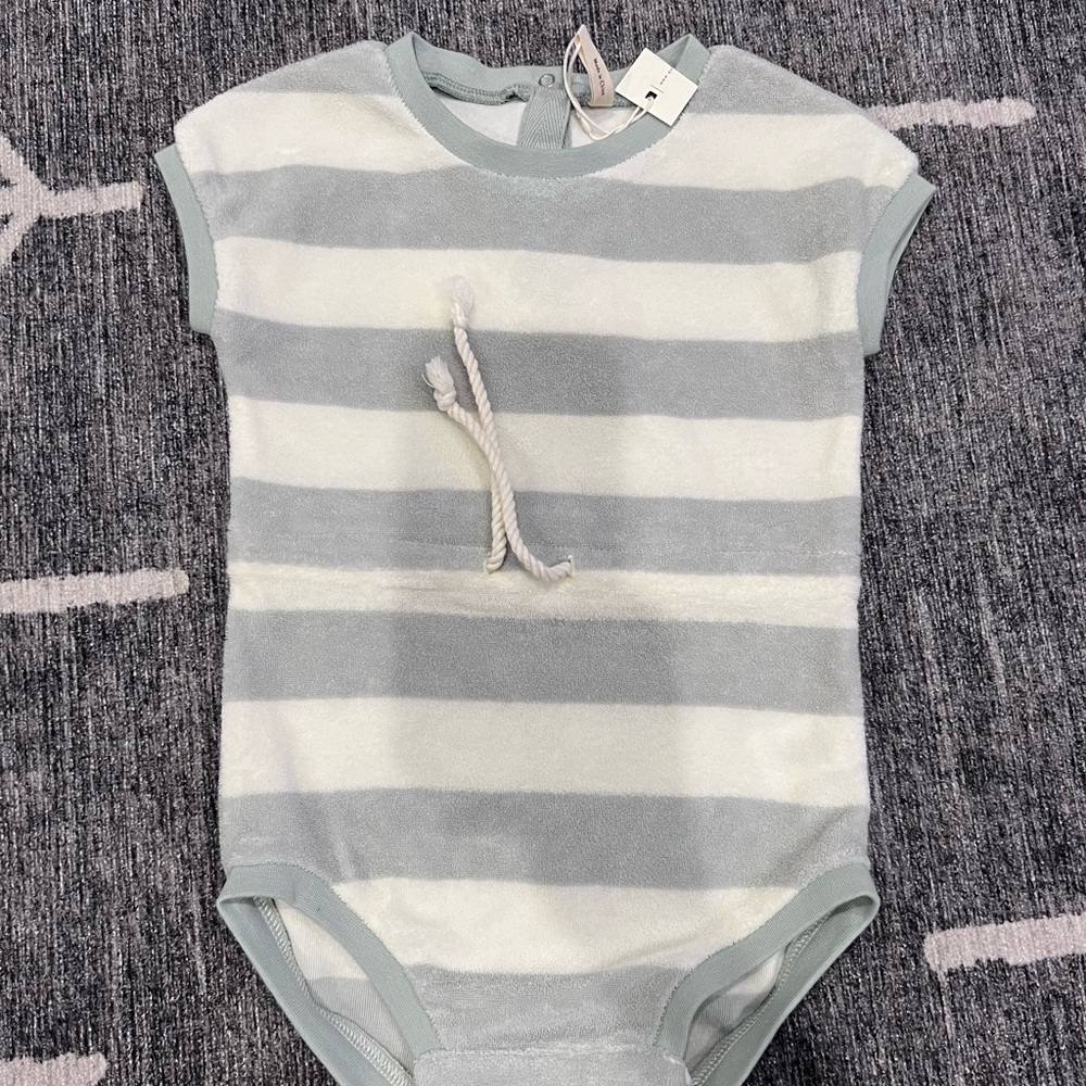 Quincy Mae Gray and White Striped One Piece Bodysuit